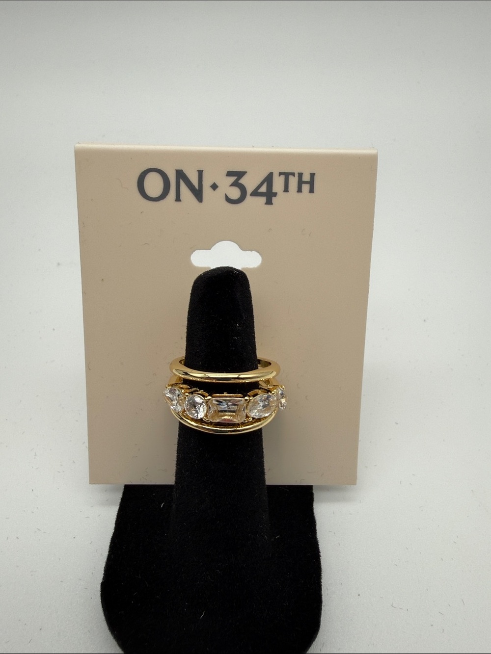 ON·34TH Gold Crystal Statement Ring - Gold